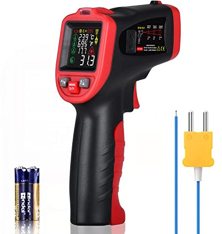 Wintact Termometro Infrarossi -50℃ a 650℃, Pistola Temperatura Laser Digitale Misura Umidita, Temperatura Ambiente, Stampo con Termocoppie per Cucina, Alimenti, Liquidi, Forno Pizza