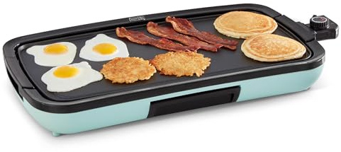 Dash Deluxe Everyday Griddle - Electric Griddle with Removable Plate - Nonstick, Easy-Clean Surface & Anti-Slip Base - Recipe Book Included - Aqua