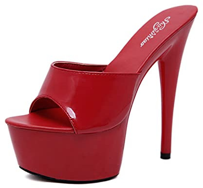 MUYEY 15 cm Tänzerin High Heels Frauen Sexy Plattform Pole Dance Sandalen Stripper Nachtclub Party Dance Plattform Sandalen Große Größe Unisex,Rot,39