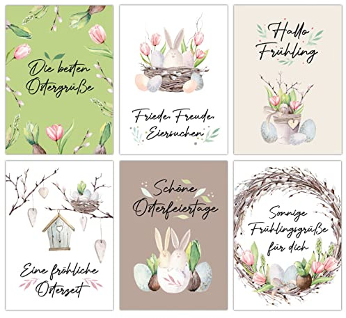 Papierdrachen 12 biglietti pasquali da spedire e collezionare - set di cartoline dal design curato con tulipani rosa - set di biglietti d'auguri - Pasqua - Set 19