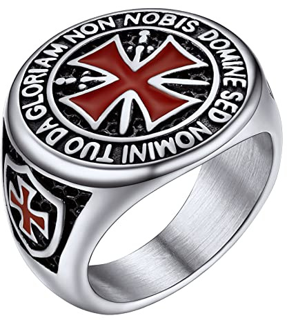 PROSTEEL Tempelritter Siegelring für Männer Edelstahl Herren Punk Stil Ring Größe 64 Ritter Fingerring Modeschmuck Accessoire für Halloween
