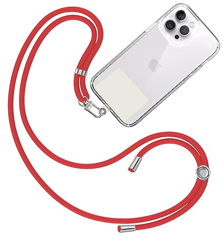 TBOC Cordino Catenella Laccio Strap Porta Cover [Rosso] con Toppa di Fissaggio [Bianco Ice] per Telefono Cellulare da Collo - Tracolla Catenina con cordini Accessori Telefoni Universale Laccetti