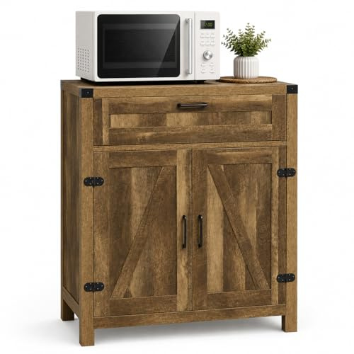 Mevsim Store Sideboard,Buffet Cabinet,Modern Farmhouse Accent Cabinet,Kitchen Sideboard and Buffet with,for Living Room, Drawer,Adjustable Shelf,2 Barn Doors,75x40x85 cm