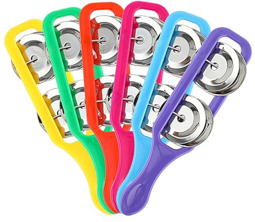 Aster 6 Pieces Cymbals for Kids, Bulk Tambourine Cymbals with Plastic Handles Jingle Stick Shaker Rattle Colorful Rattle Musical Instruments, Party Noise Makers for Kids Party Supplies
