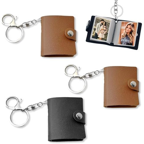 MMDOCO 3 Stück Mini Fotoalbum mit Schlüsselanhänger,Personalisierter Mini-Foto-Schlüsselanhänger, DIY Kleines,Leder-Memory-Foto,Personalized Kleines Taschen Foto-Schlüssel Zubehör für Familie