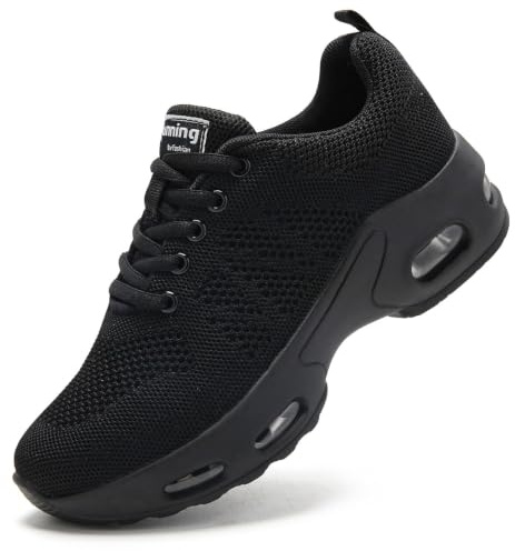 Trainers Womens Black Running Shoes Ladies Air Cushion Memory Foam Plantar Fasciitis Orthopedic Shoes Comfort Cushioned Walking Shoes All Black UK 5