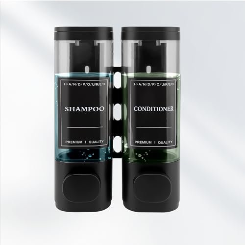 MEKOTRIN Dispenser Sapone Bagno, Dispenser Di Sapone Da Parete Mani Con Etichetta Impermeabile Per Cucine Bagni (Nero, 2x300ml)