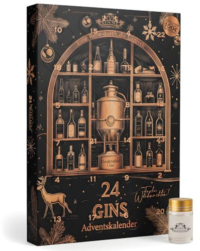 V-SINNE Gin Adventskalender 2025 – Exklusiver premium Kalender mit 24 verschiedenen Sorten – Advent Geschenk für Liebhaber – Hochwertiger Adventskalender für Genießer