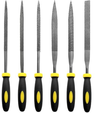 SGERUFZ 6 Pcs Juego de limas y escofinas Lima plana triangular semirredonda redonda Multiusos en acero de alto contenido de carbono para metal madera etc.