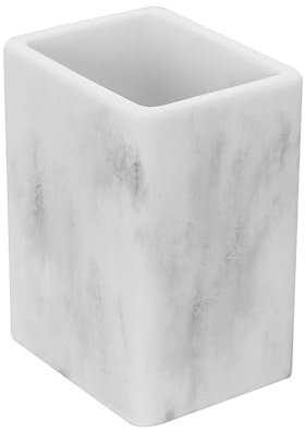 Inbagno Bicchiere Porta Spazzolino in Poliresina Effetto Marmo Bianco della Linea Marmo, L 8,5 x P 6,5 x H 10,5 Cm