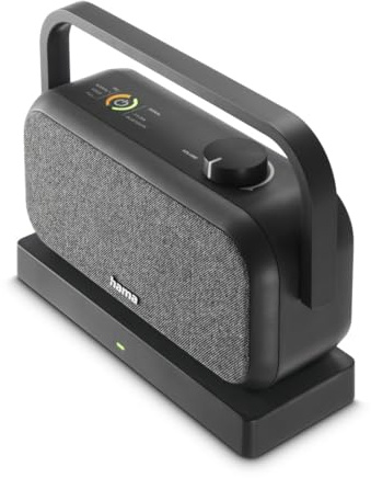 Hama Enceinte TV Bluetooth 5.3 et sans Fil 2.4Ghz Plug&Play portée 10m, Stéréo, Portable, avec Station de Charge, Autonomie 18h, entrées USB-C/AUX Jack 3.5mm, Idéal Séniors ou Malentendants - Noir