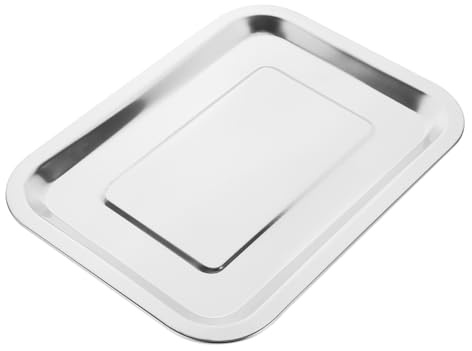 POPETPOP Bandeja Metálica Para Horno De Acero Inoxidable 304, Rectangular 27x20x2 Cm, Multiusos Para Barbacoa y Almacenamiento De Alimentos, Uso Doméstico y Restauración