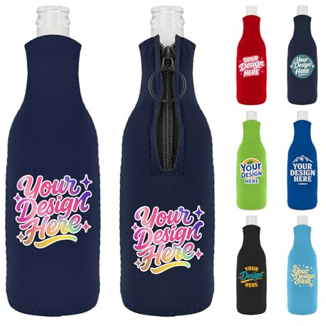 TOPTIE 10 fundas de neopreno personalizadas para botellas de cerveza, chaqueta de botella con cremallera de sublimación personalizable de 12 onzas, azul marino