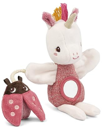 Lilliputiens - Marionetta da dito in tessuto – Lena l'unicorno - Giocattolo sensoriale per bambini piccoli - Giocattolo educativo per stimolare la vista e l'udito del bambino - Dai 6 mesi - 83599