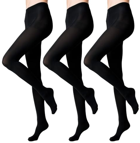 Lancry 3 Pairs 80 Denier Black Tights for Women Soft Stretch Velvet Opaque Control Top Ladies Tights Pantyhose (UK, Alpha, L, Regular, Regular, Black)
