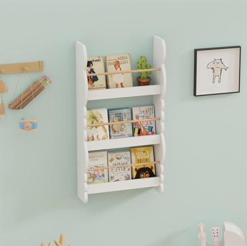 AVC Designs Kids Bookcase 3-Tier Wall Shelf Rack Display Toys Storage Book Shelf White (42.5x15x80cm)