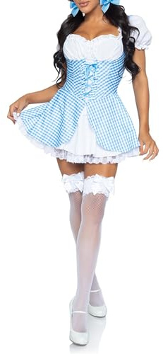 Kouoybt Womens Halloween Dorothy Dress Costume Lace Puff Sleeve Hem Smoked Blue Plaid Mini Corset Dress Fairytale Cosplay Dresses (B-Sky Blue, L)