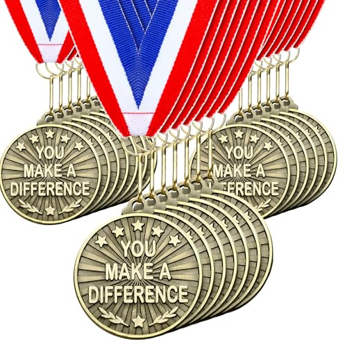 Cunno 20 Pcs 2'' Gold Awards Medals Bulk Winner Medals with Neck Ribbons Encourage Team Participation for Adults Trophy Award Prize Gift Competitions Graduation Party