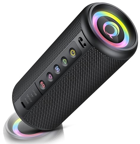 Enceinte Bluetooth puissante, Enceintes Portable Bluetooth 5.4 Sans Fil Avec 20w stéréo, Appariage TWS, 3 EQ Mode, AUX, TF Carte, USB, Haut-Parleur Étanche IP7 Avec Lumière RGB, Cadeaux de Noël, Noir