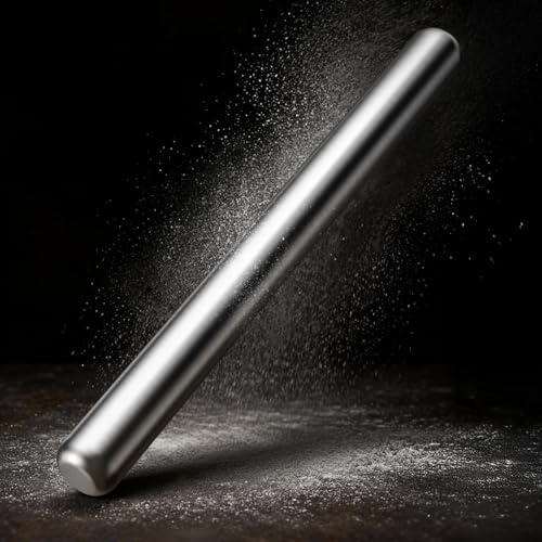 Siegvoll Mattarello in acciaio inox, antiaderente, lavabile in lavastoviglie, circa 40 cm, 200 g, cavo senza cuciture, rotolo di pasta dritta, accessorio da forno per pizza, fondente, pasta lievitata
