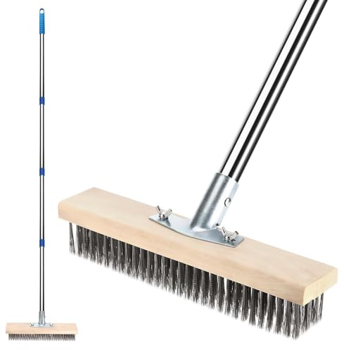 Freyeeti Escoba de Alambre con Mango Telescópico, Cepillo de Cerdas de Metal Rígido, Poste Desmontable de 3 Secciones, para Eliminar de Musgo, Malas Hierbas y Manchas Difíciles