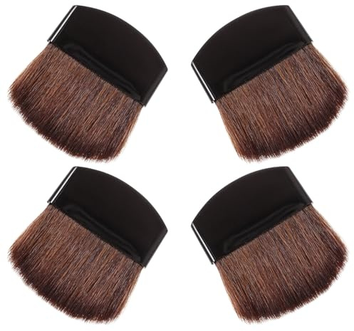 FIXOSHEE Kit de 4 Brochas de Maquillaje en Polvo para Ruborizar Mejillas, Material de Pelo de Caballo y Plástico, Diseño Mini para Uso en Maquillaje Diario