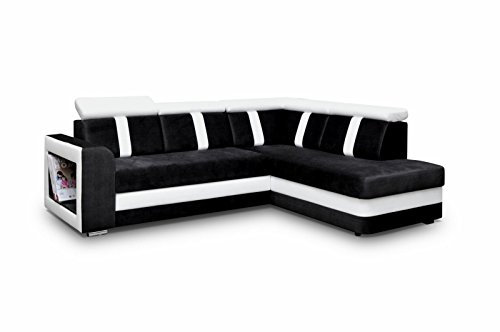 mb-moebel Ecksofa Sofa Eckcouch Couch mit Schlaffunktion und Bettkasten Ottomane L-Form Schlafsofa Bettsofa Polstergarnitur - Texas (Ecksofa Rechts, Schwarz)