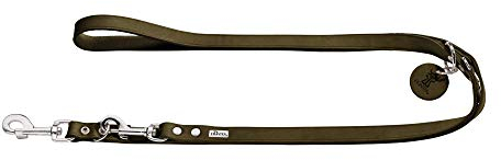 HUNTER verstellbare Hundeführleine aus Leder, Farbe: oliv, besonders belastbar, 3-fach verstellbar, mit Leder-Schlüsselanhänger, Made in Germany, Größe: 20/200