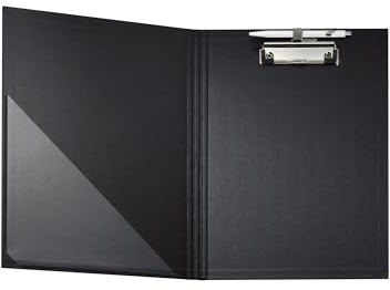 Exacompta - Réf. 18291E - Porte-bloc à pince avec rabat - Support pour stylo - Pochette plastique en angle - Dimensions : 23 x 32 cm pour document format A4 - Coloris noir