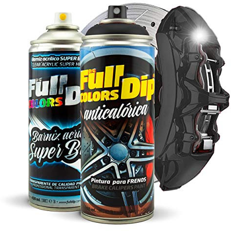 Kit de peinture pour étriers de frein Super Brillant en spray 400 ml (x1 spray peinture + x1 spray vernis brillant) – Application facile – Finition professionnelle (11 couleurs au choix) (Noir)