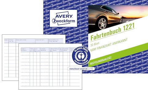 AVERY Zweckform 1221 Recycling Fahrtenbuch PKW (Finanzamt anerkannt, DIN A6 quer 148x105mm, 64 Seiten|310 Fahrten, Deutschland & Österreich, Abgrenzung privater/geschäftlicher Fahrten) Softcover