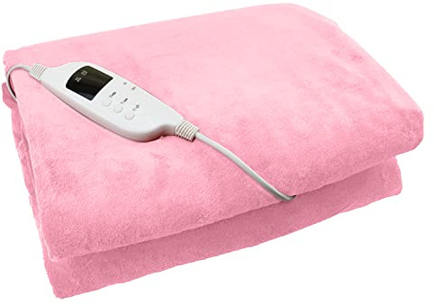 GLOW MASTER UK Electric Heated Throw Baby Pink Over Under Blanket Fleece Bed Washable Soft Mattress
