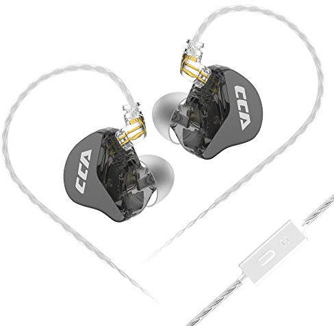 CCA CRA en el oído Auricular, Controlador dinámico de diafragma Ultrafino IEM, Sonido Claro y Graves Profundos, Auriculares con Cable con Cable extraíble sin enredos, Negro con micrófono