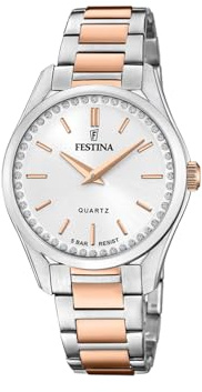 Festina Damen Uhr Analog Edelstahl 316L Silber - Quarzwerk - Mineralglas hochresistent - 5 ATM wasserdicht F20620/1 - Mademoiselle
