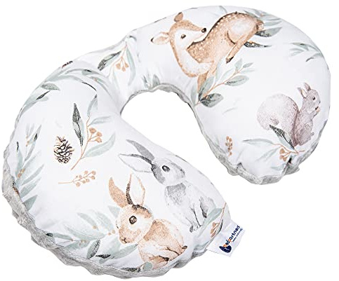 Medi Partners Almohada Cervical Coche Bebe cojin cuello niños cojín viaje - 100% Algodón/Minky Avion Neck Travel Pillow Almohadilla Cervicales Nino (Ciervo en hojas con gris Minky)