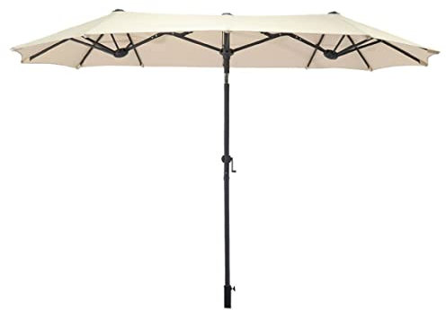 Spetebo Doppel Sonnenschirm mit Kurbel 300 x 150 cm - natur - XL Gartenschirm mit Knickgelenk - Martschirm Sonnen Schutz UV 50+ für Balkon Terrasse Garten groß verstellbarer Neigungswinkel