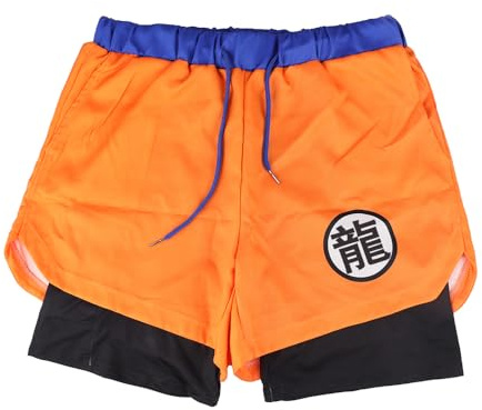 Rulercosplay Anime Doppellagige Aktiv-Shorts, Akatsuki Wolkendruck, 12,7 cm Schrittlänge, lustige Boardshorts für Herren, Jungen, Goku, S