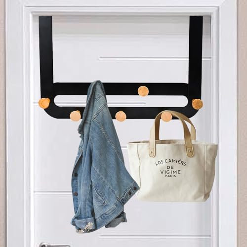 NAROSEBE Türgarderobe zum Einhängen Türhakenleiste Kleiderhaken mit 7 Haken Türhaken Schwarz Zum Einhängen Tür Innenseite Türhänger Kleiderhaken Ohne Bohren Tür für Küche, Flur, Schlafzimmer