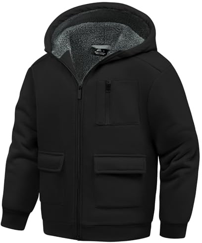 LLdress Ragazzi Giacca in Pile Cappuccio Cerniera Bambini Felpa con Maglione Caldo Calda Inverno Sudore Fodera in Pile Autunnale Pullover Ourdoor(Nero XL)