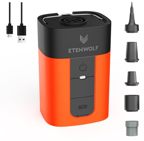 ETENWOLF Air Pump for Inflatables, 5200 mAh Portable Electric Air Pump, 4X Quick Inflator Deflator, 4.5 kPa & 720 L/min Pump for Pool Floats, Air Mattress, Vacuum Storage Bags, Camping(Vivid Orange)
