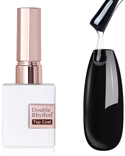 Double Rhythm 15ML No Wipe Gel Top Coat Base Coat Iridescent Glitter Shimmer 2 in 1 Nail Polish Soak Off Manicure DIY Home Salon (Top Coat Clear)