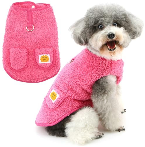 Zunea Hundepullover für Kleine Hunde Fleecepullover Mantel Winter Warm Welpenpullover mit D-Ring Weiche Flauschige Weste Jacken Kaltes Wetter Herbstkleidung Rosa XS
