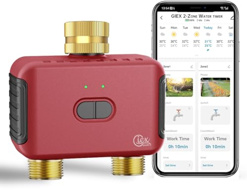 GIEX Timer di irrigazione Zigbee a 2 zone, centralina intelligente per tubi da giardino, compatibile con le app TUYA e Smart Life