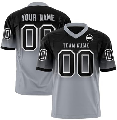 Maillots de Football Américain Personnalisable avec Logo Nom et Numéro de l'équipe Manches Courtes à Séchage Rapide Jerseys pour Hommes Femmes Jeunes Préscolaires Gris