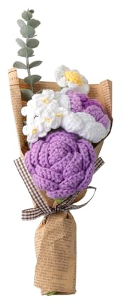 Crochet Flowers Finished Bouquet Mixed Handmade Knitted Flower Rose DIY Artificial Floral Arrangement Rose Sunflower Daisy Eternal Bouquet Gift for Mother’s Day Valentine Wedding Home Decoration