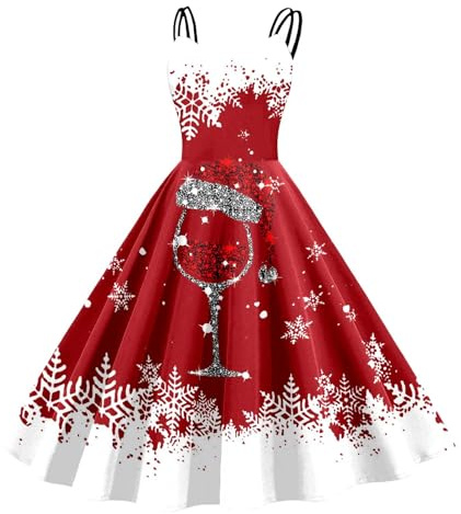 Générique Robe Pin Up Noël Femme Mode Imprimé Rétro À Bretelles Fermeture Éclair Casual Longue pour Fête De Noël Carnaval Robe Chic Festive