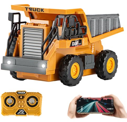 Teeggi Radiostyrd kompakt laddare för barn, 1:64 RC dumper med ljus och ljudeffekter, byggfordon