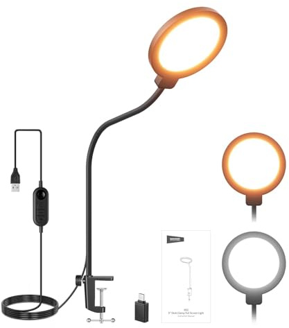 NEEWER Entry Level Version 5 Edge Lit Streaming Light with Desk Clamp Stand, 10W Bi Color Full Screen LED Ring Light CRI80+, Computer Laptop Webcam Zoom Call Video Conference Recording Lighting, N32