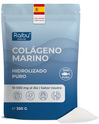 Colágeno Marino en Polvo - 100% Puro, 10.000 mg de Péptidos de Colágeno Hidrolizado Tipo I - Suplemento para la Piel, el Cabello y las Uñas - Sin Sabor, Sin Gluten, Sin Azúcares
