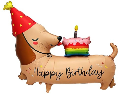 Tax Hundmönster Folieballong för Födelsedag, XXL Hundballong Partydekoration med hatt och tårta, Djurtema prydnad, 77 x 56 cm